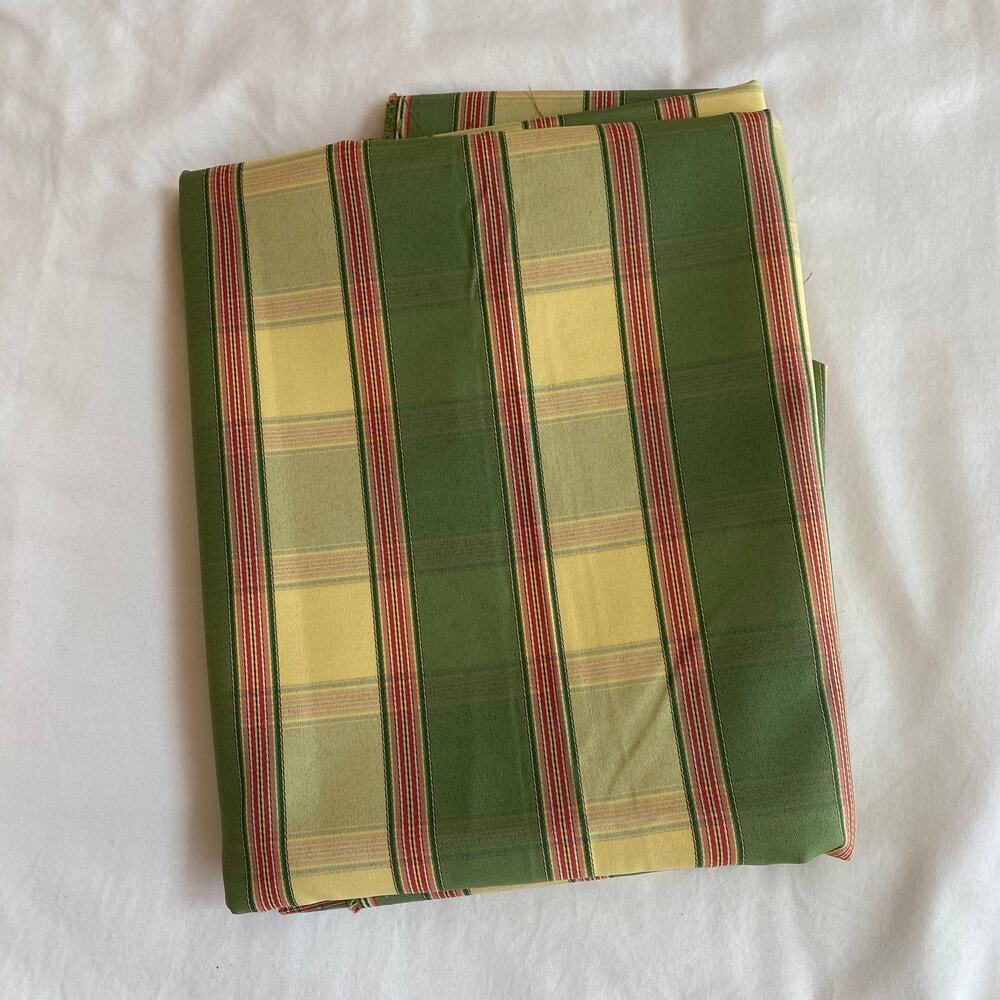 Green & Yellow Striped‎ Fabric with a Touch of Red Interwoven Fabric 57" x 96"